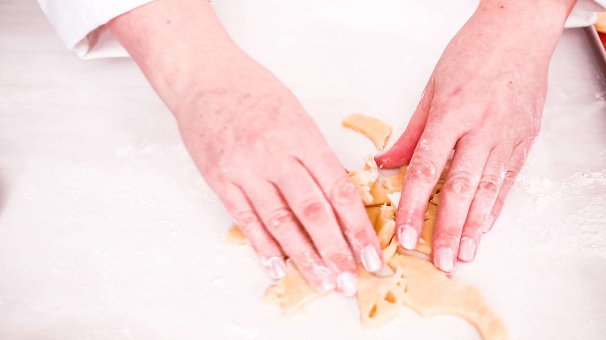 Closeup of textured pastry and hands
